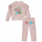 Girls Pink Velour Trcksuit, 1, hi-res