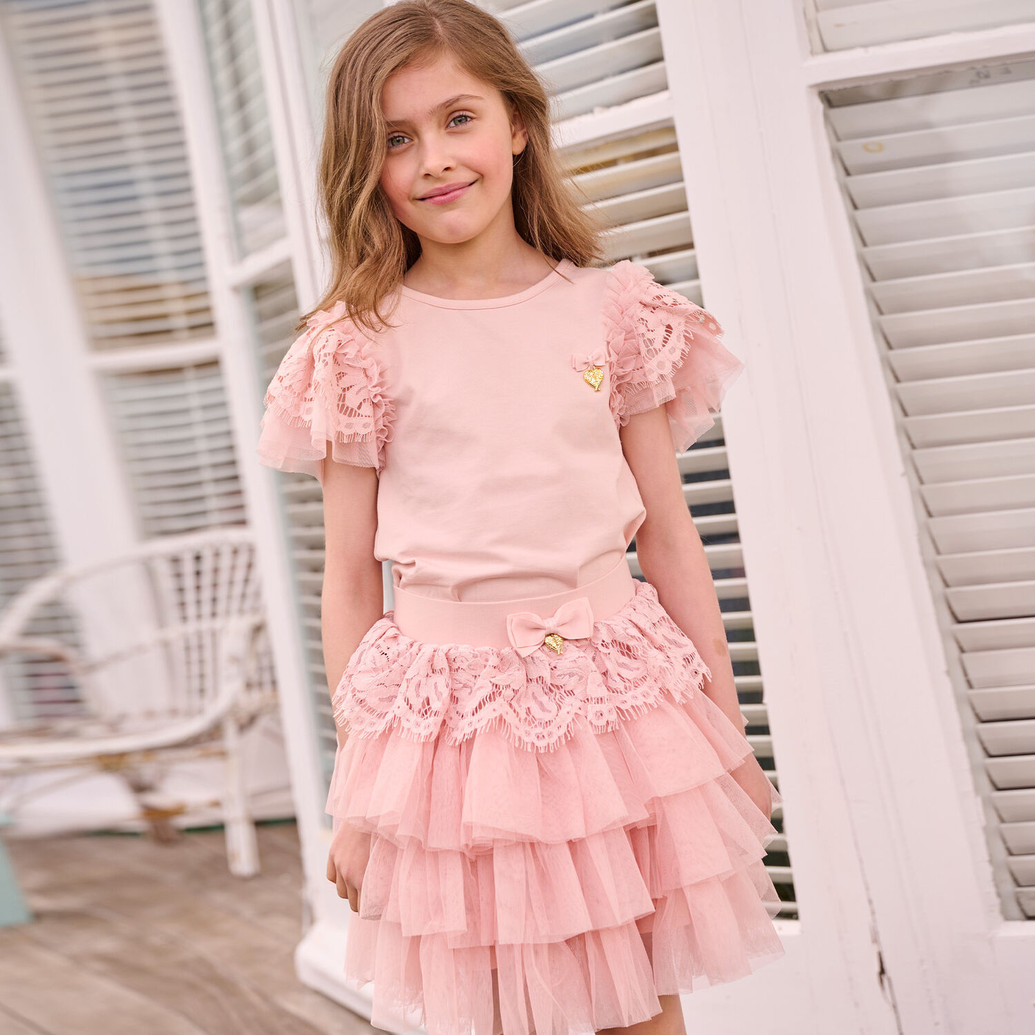 Girls Pink Lace & Tulle Skirt, 1, hi-res image number null