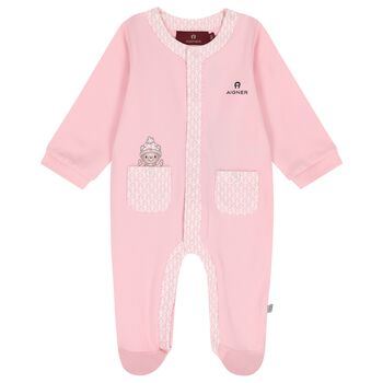 Baby Girls Pink Teddy Bear Logo Babygrow
