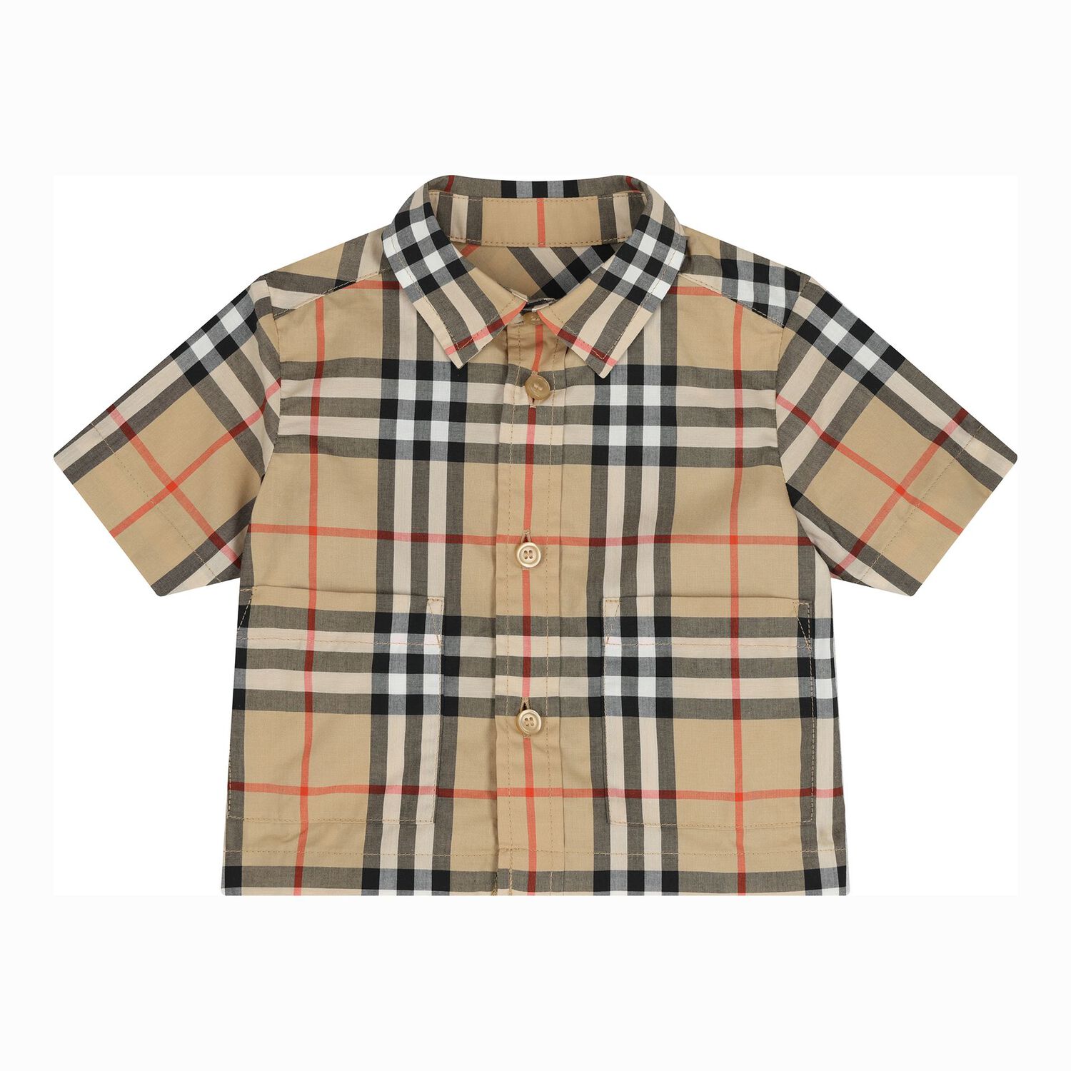 طقم شورت  بنقشة مربعات باللون البيج للأولاد, 1, hi-res