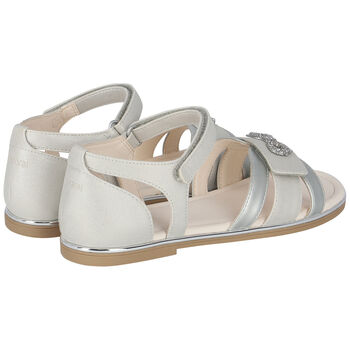 Girls Metallic Silver Diamante Sandals