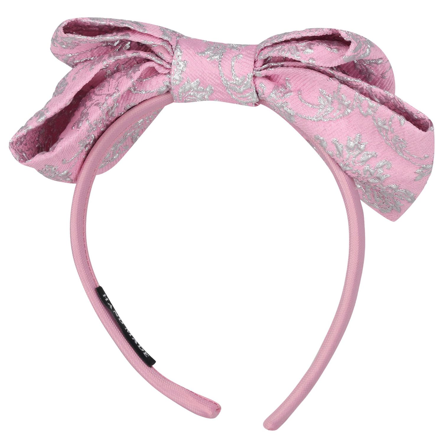 Girls Pink & Silver Jacquard Floral Headband, 1, hi-res