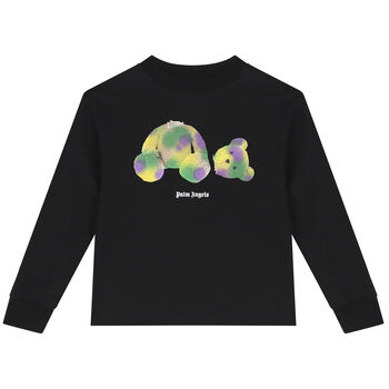 Black Teddy Bear Logo Long Sleeve Top