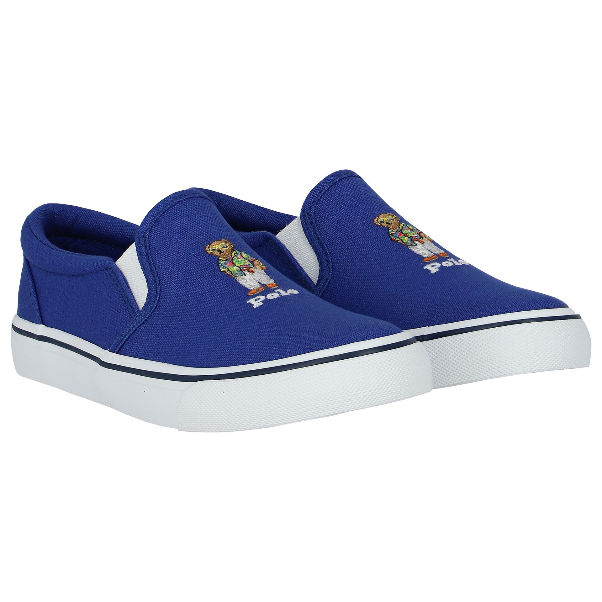 Ralph Lauren Boys Blue Polo Bear Slip-On Trainers | Junior Couture USA