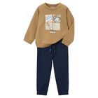 Boys Beige & Navy Blue Tracksuit, 1, hi-res