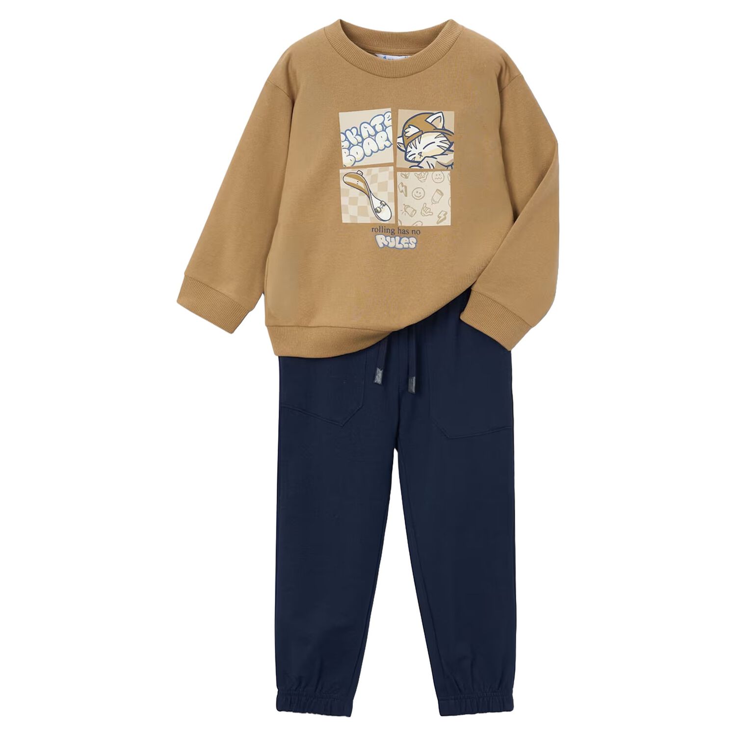 Boys Beige & Navy Blue Tracksuit, 1, hi-res
