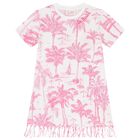 Girls White & Pink Palm Tree Dress, 1, hi-res
