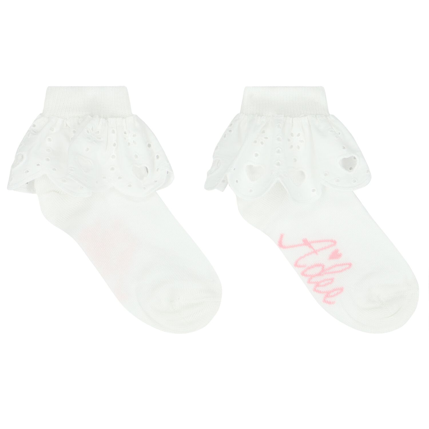 Girls White Ruffled Socks, 1, hi-res