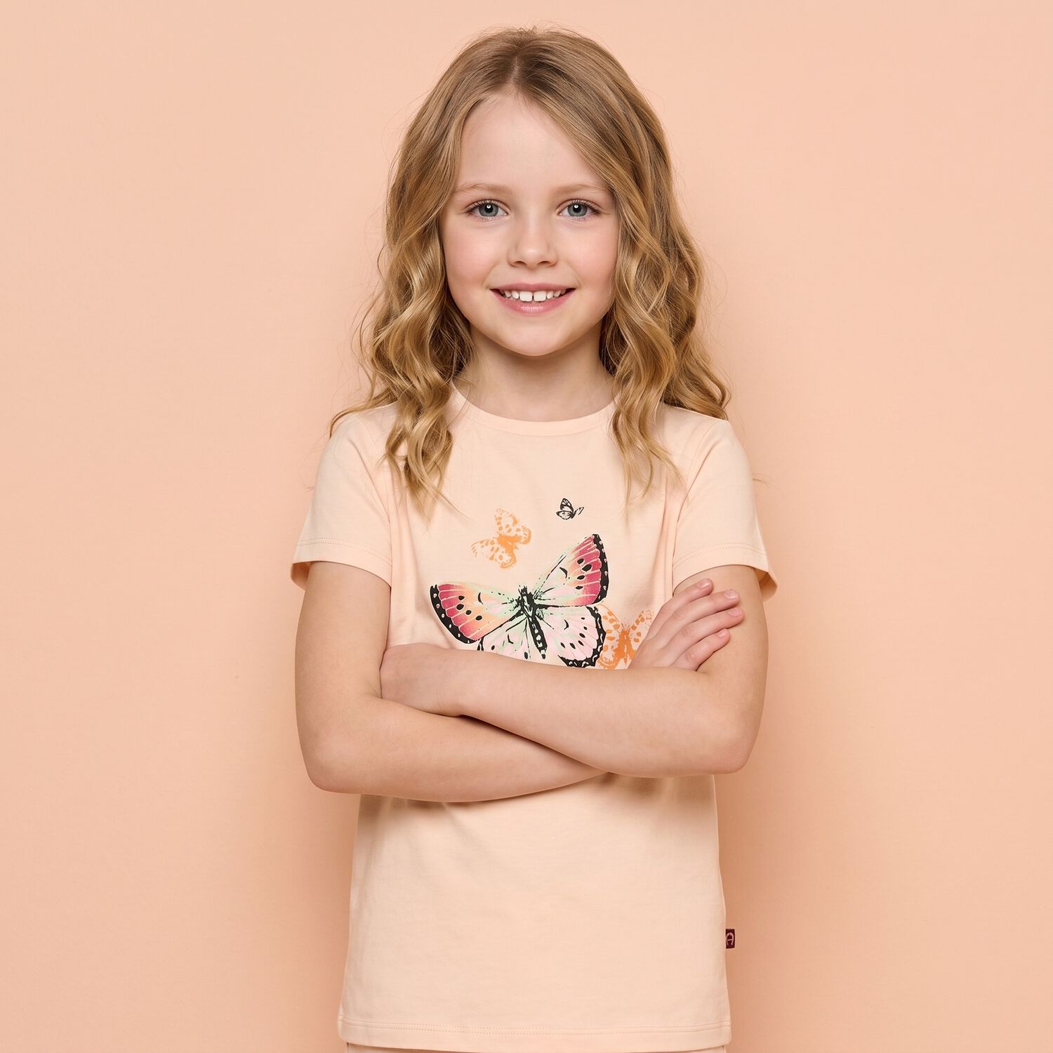 Girls Pink Butterflies Logo T-Shirt, 2, hi-res