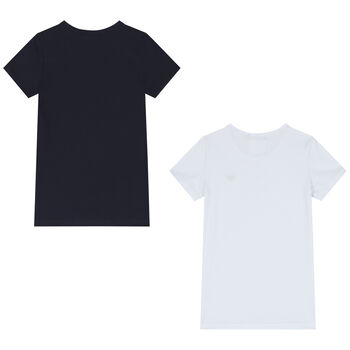 Boys White & Navy Blue Logo T-Shirts ( 2-Pack )