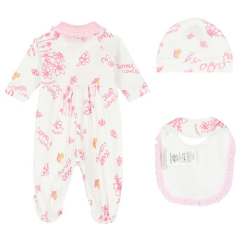 Baby Girls White & Pink Logo Babygrow Set