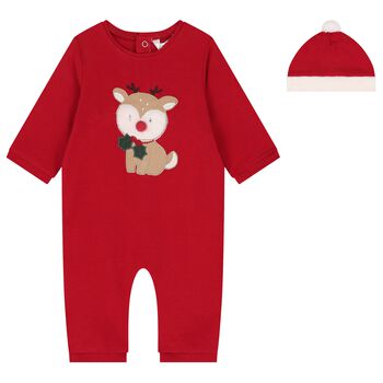 Baby Girls Red Reindeer Romper Set