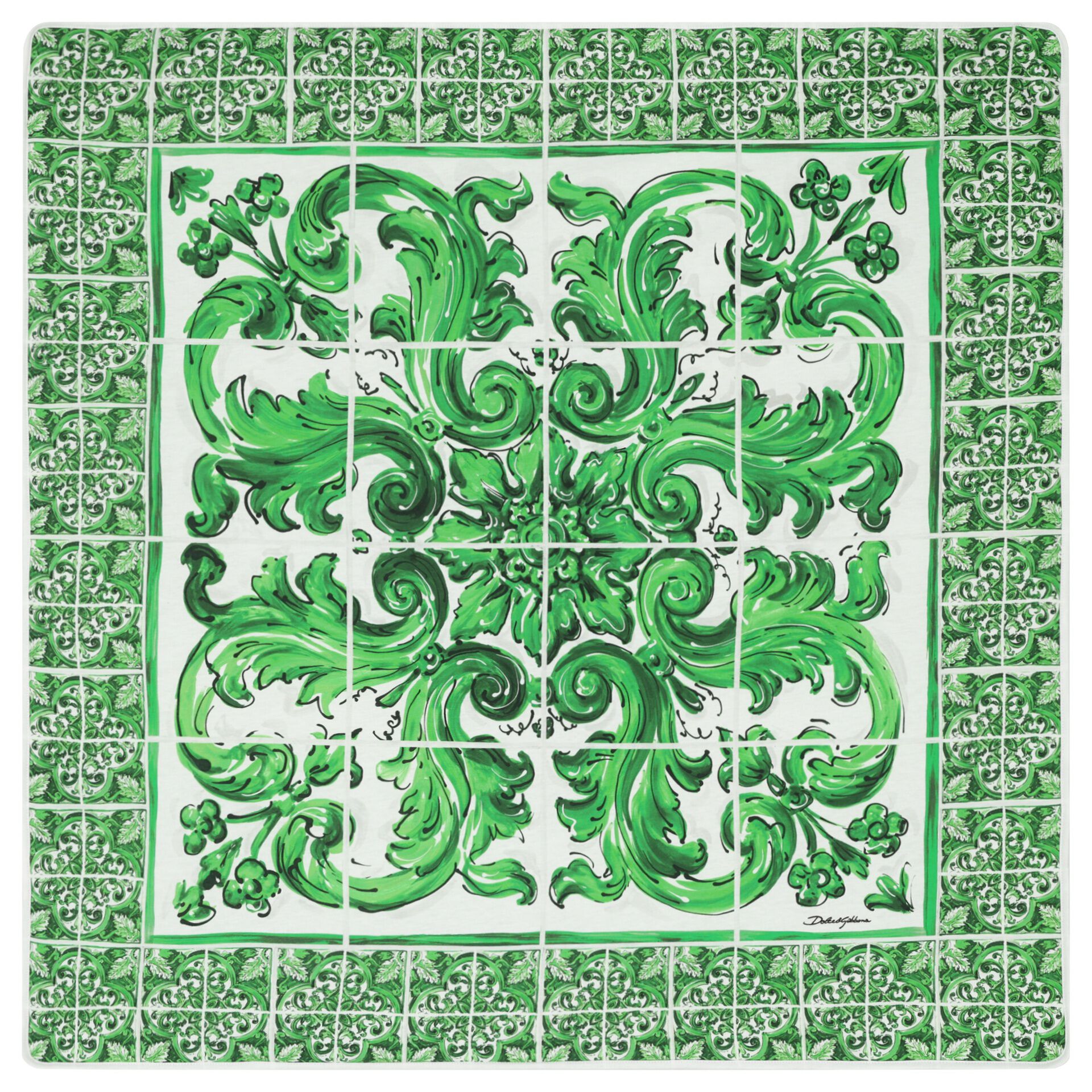 Dolce Gabbana White Green Majolica Baby Blanket Junior Couture