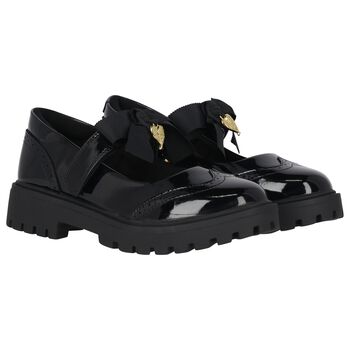 Girls Black Logo Patent Leather Shoes