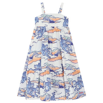 Girls White Cotton Poplin Logo dress