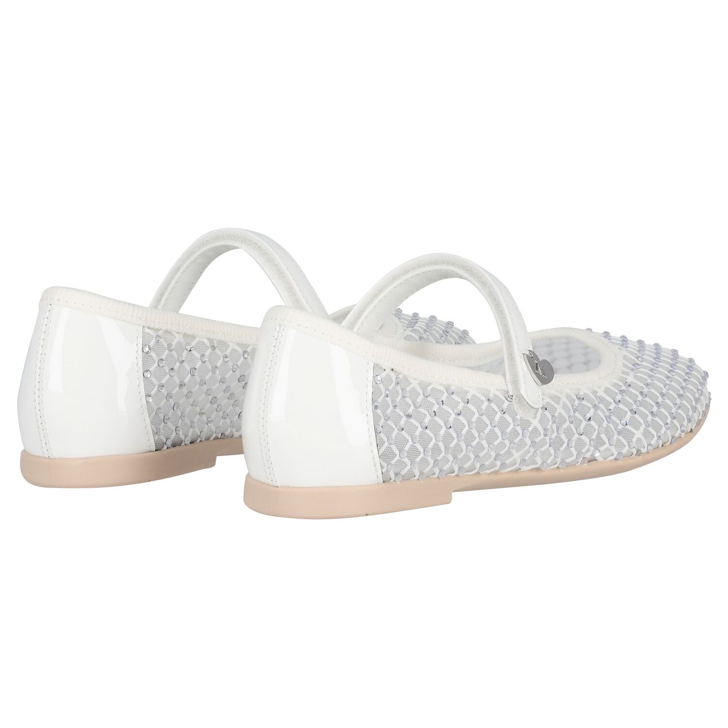 حذاء باليرينا باللون أبيض مرصع بالألماس للبنات, 1, hi-res image number null