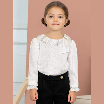 Girls Ivory & Gold Ruffle Collar Blouse
