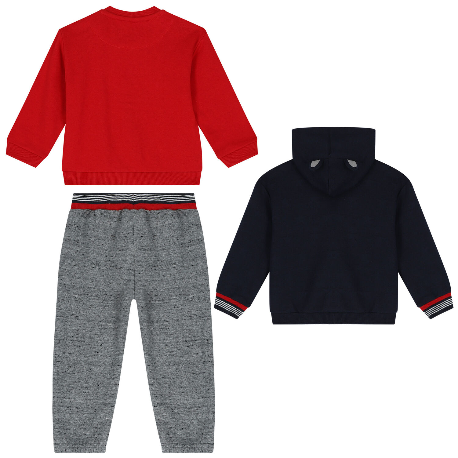 Younger Boys Red, Navy Blue & Grey 3 Piece Tracksuit, 1, hi-res image number null