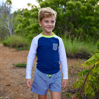 Boys Navy Blue & White Long Sleeve Rash Vesh