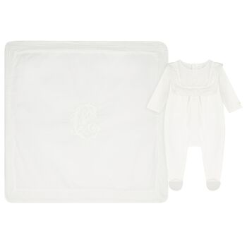 Baby Girls White Broderie Anglaise Babygrow Gift Set