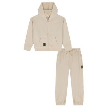 Boys Beige Embroidered Tracksuit