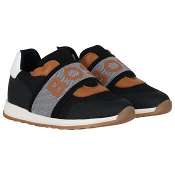 Boys Black Logo Trainers