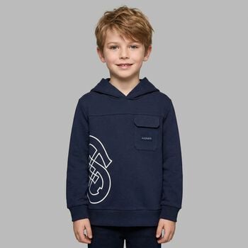 Boys Navy Blue Logo Hooded Top