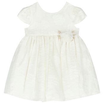 Younger Girls Ivory Jacquard Dress