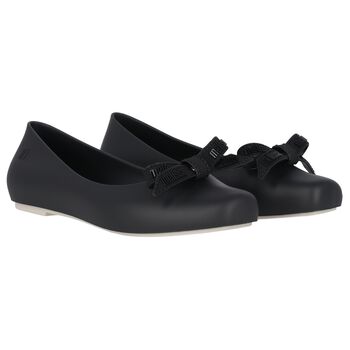 Girls Black Bow Logo Jelly Shoes