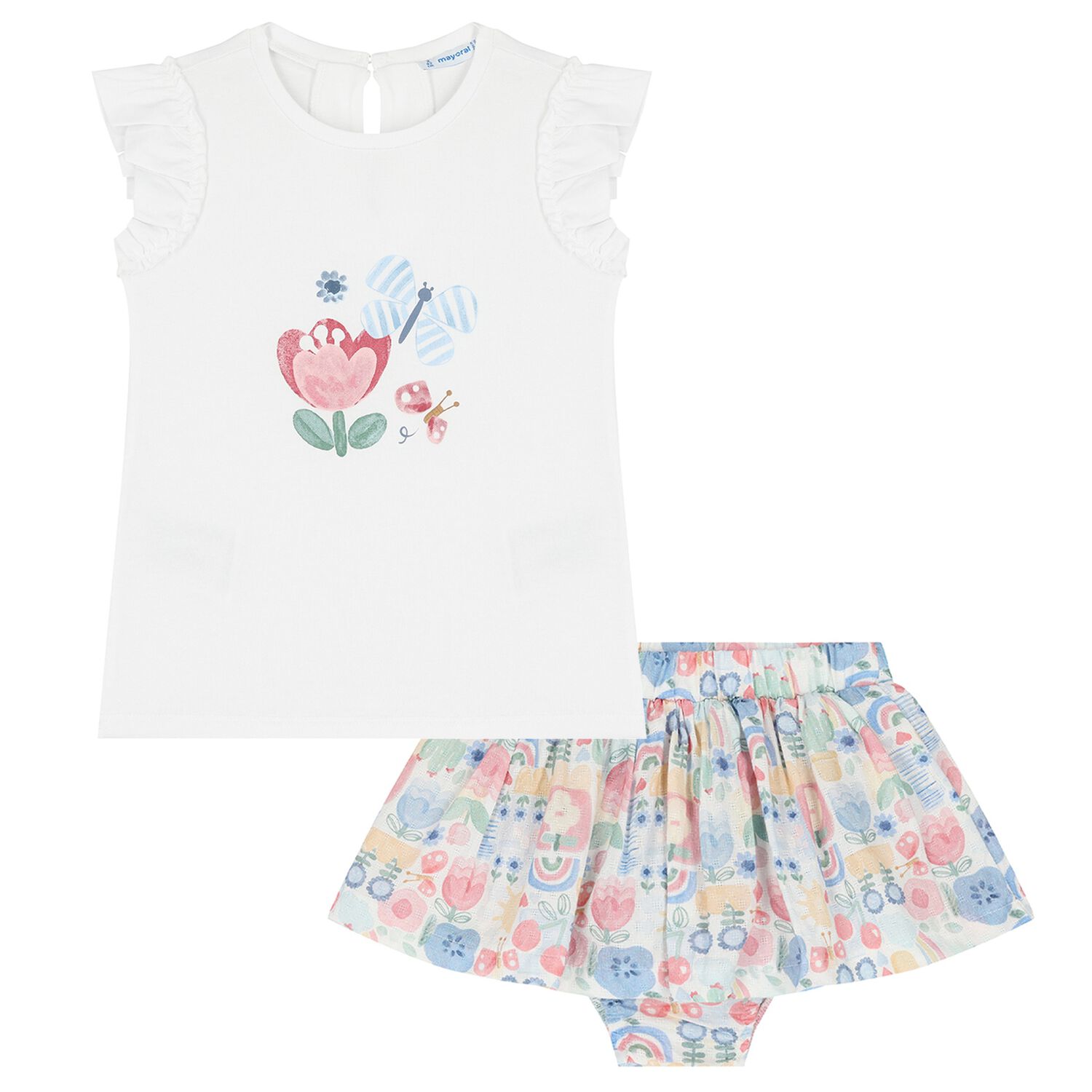 Younger Girls Ivory Butterfly Skirt Set, 1, hi-res image number null