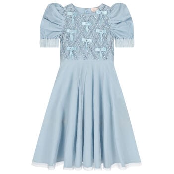 Girls Blue Embellished Crystal Tulle Dress