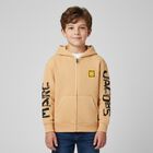 Beige Logo Hooded Zip Up Top, 1, hi-res