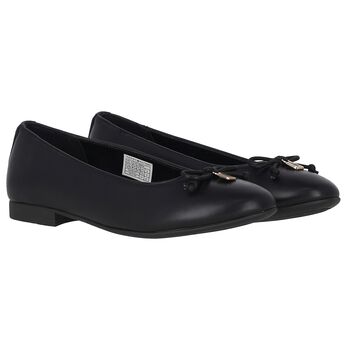 Girls Black Bow Ballerina Shoes
