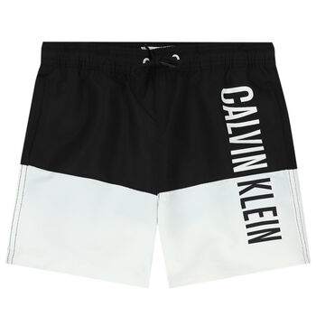 Boys Black & White Logo Swim Shorts