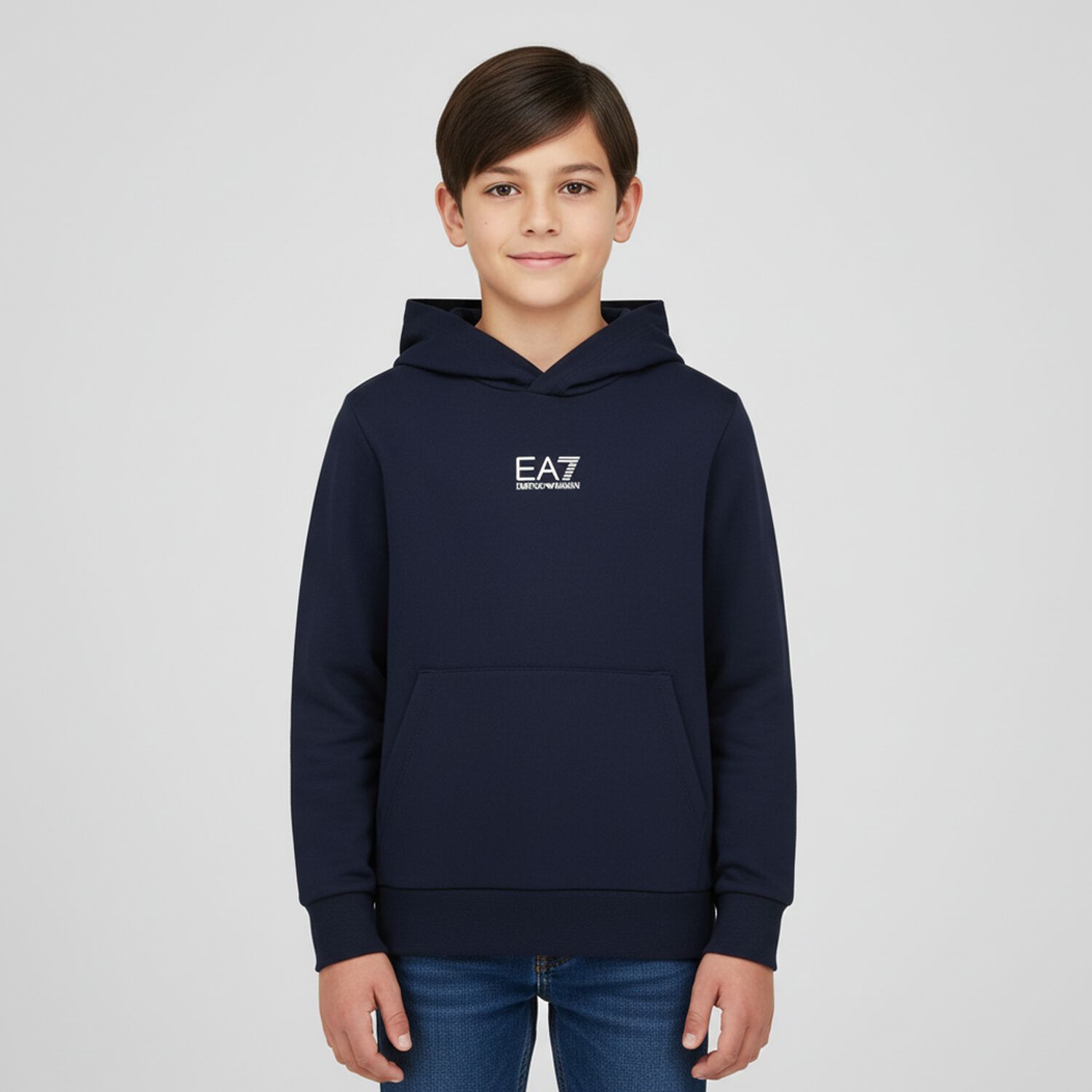Boys Navy Blue Logo Hooded Top, 4, hi-res