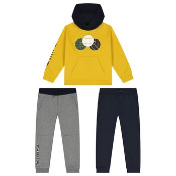 Boys Navy Blue, Grey & Yellow 3 Piece Tracksuit Set