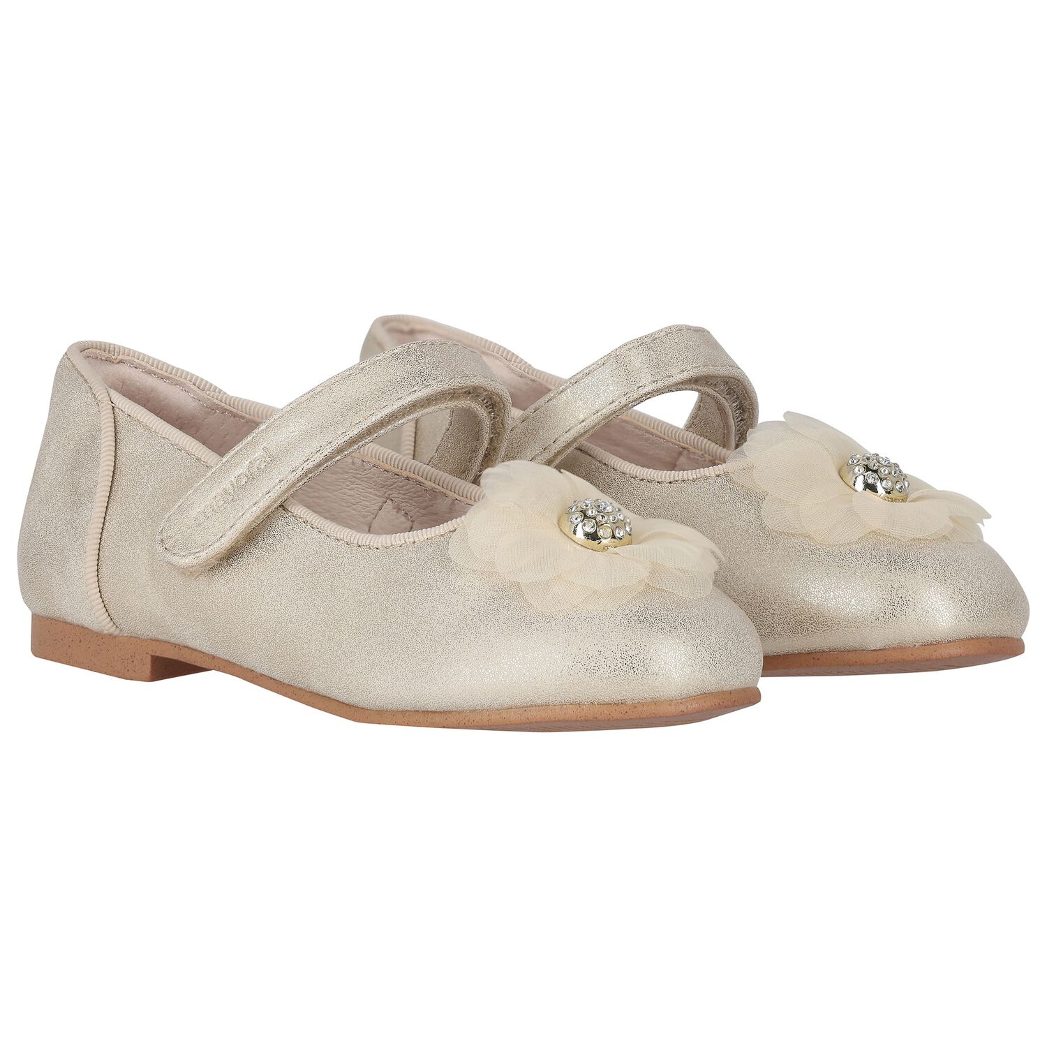 حذاء بنات مزين بزهرة الماس باللون الذهبي , 2, hi-res image number null