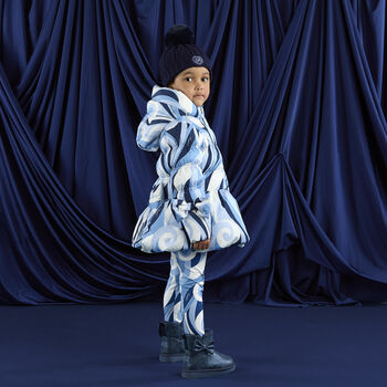 Girls Metallic Blue Faux Leather Bow Boots