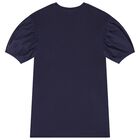 Girls Navy Blue Logo Flower Dress, 2, hi-res