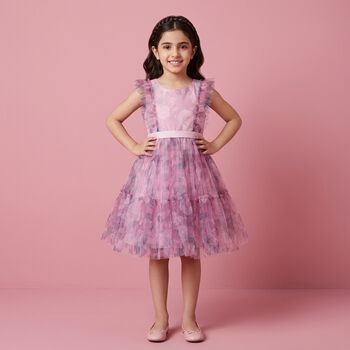 Girls Pink Floral Tulle Dress
