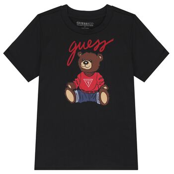 Boys Black Teddy Bear Logo T-Shirt