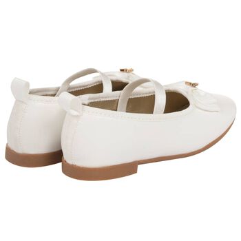 Younger Girls White Bow Leather Shoes