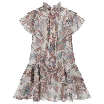 Girls Beige Paisley Ruffle Tiered Dress