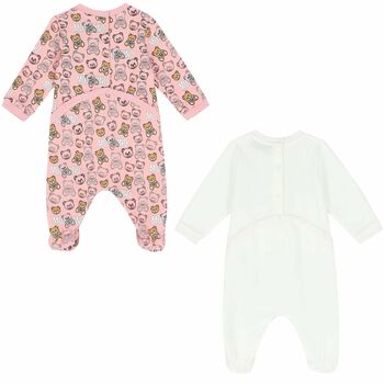 Pink & Ivory Teddy Logo Babygrows (2 Pack), 1 Pink & Ivory Teddy Logo Babygrows (2 Pack)