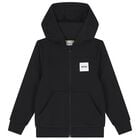Boys Black Logo Hooded Zip Up Top, 3, hi-res
