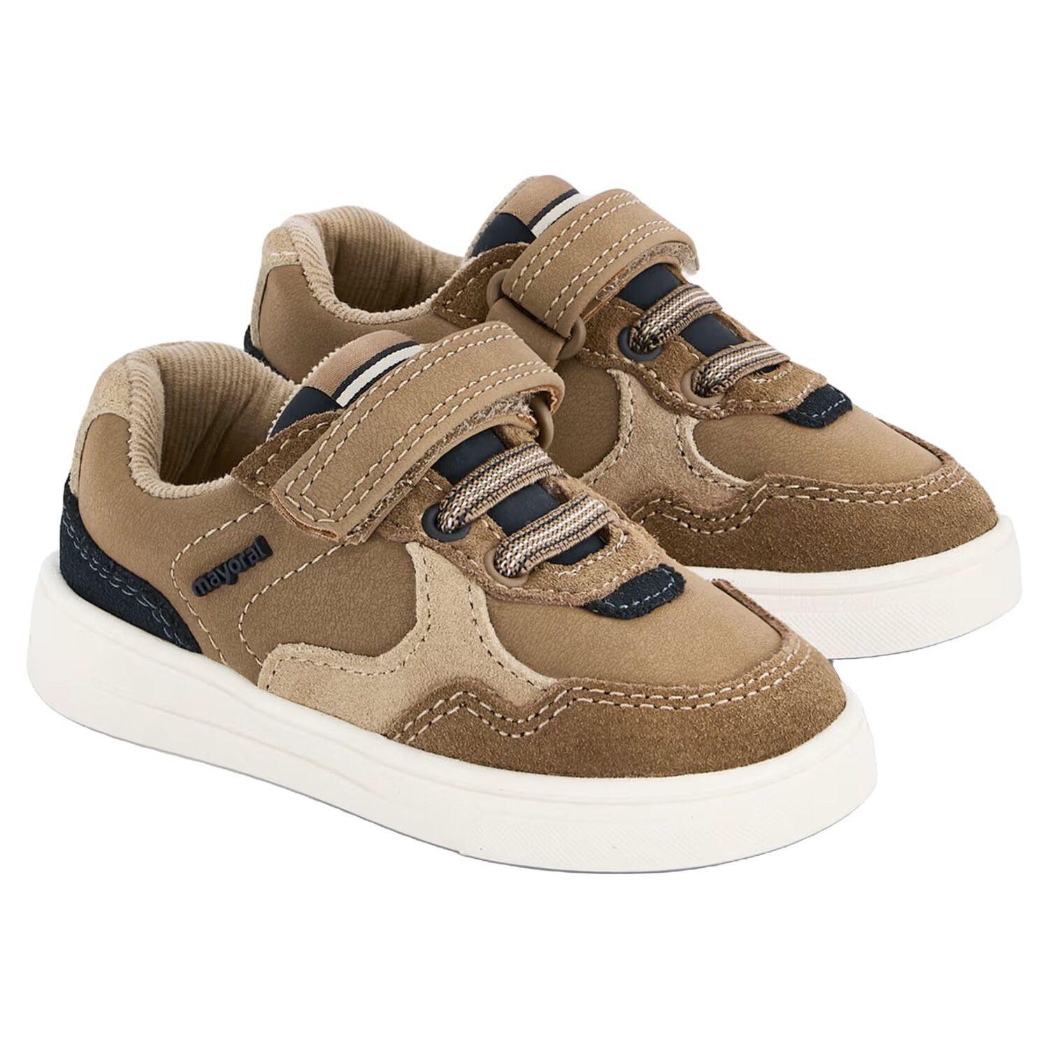 Younger Boys Beige Leather Trainers, 1, hi-res