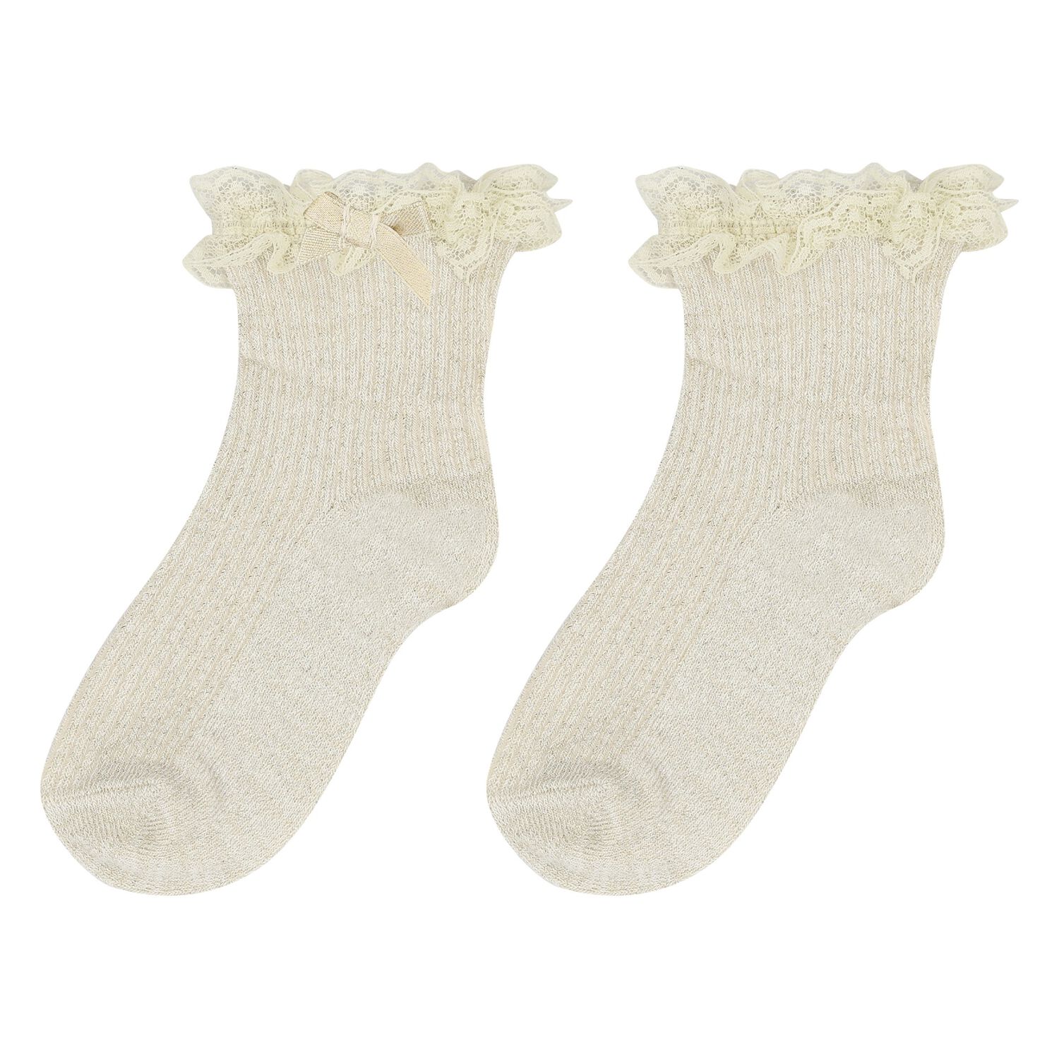 Baby Girls Beige & Gold Lace Socks, 2, hi-res image number null