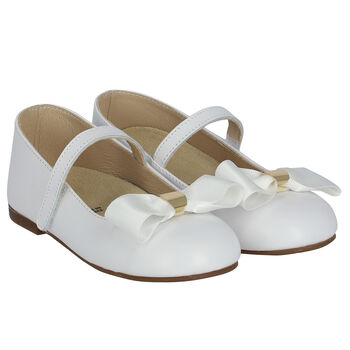 Girls White Satin Bow Shoes