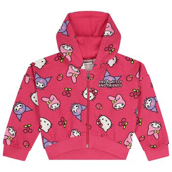 Girls Pink Hello Kitty Hooded Zip Up Top
