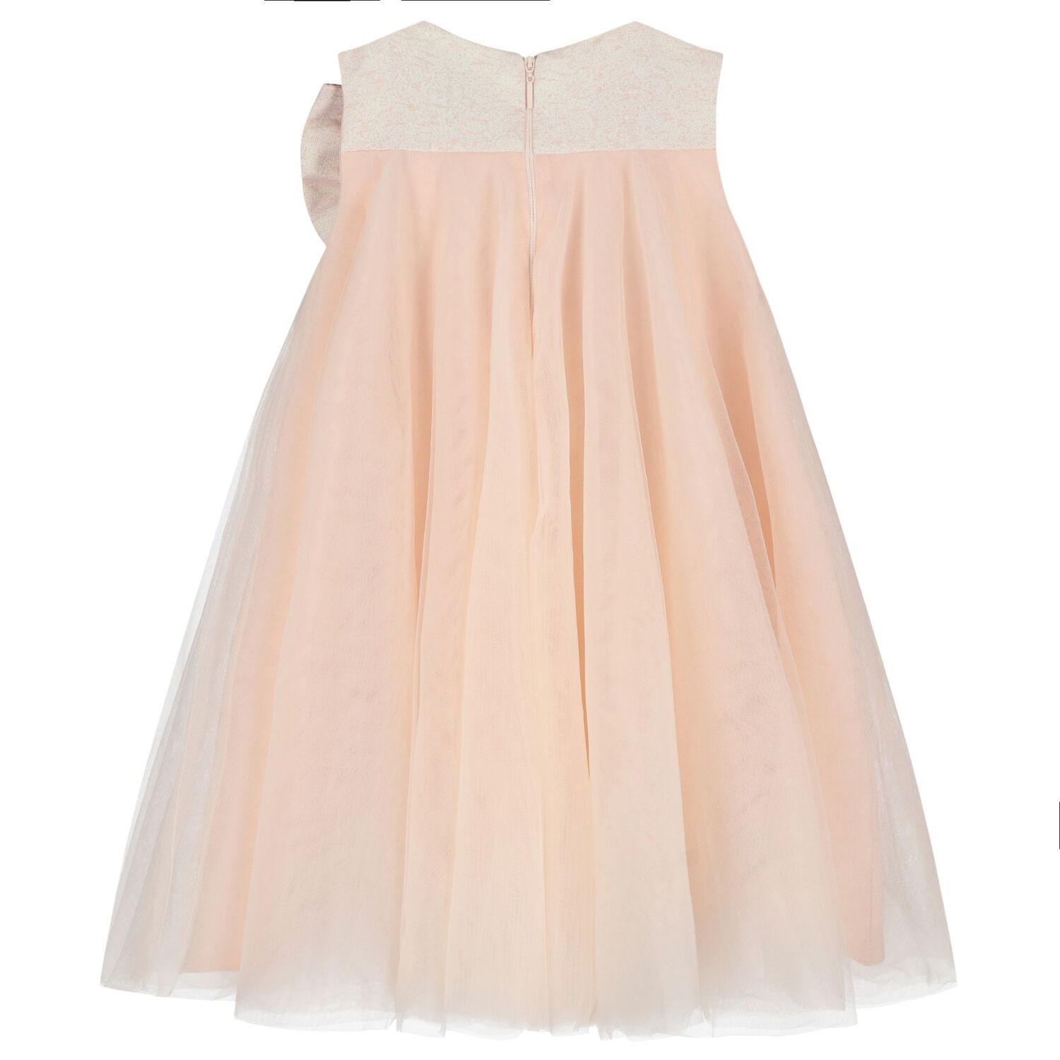 Girls Pink Glittery Bow Tulle Dress, 1, hi-res